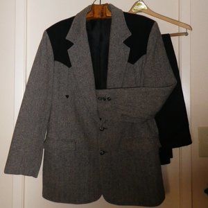 LIKE NEW Man's Western winter wool black & tan  suit w/ western tuxedo slacks